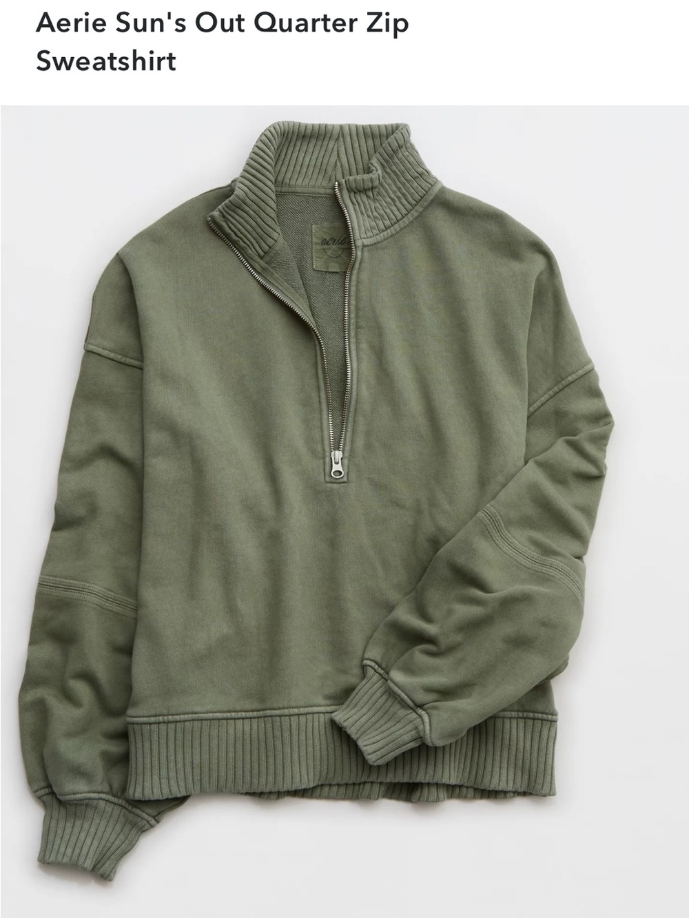 aerie Olive Green Quarter-Zip Sweatshirt
